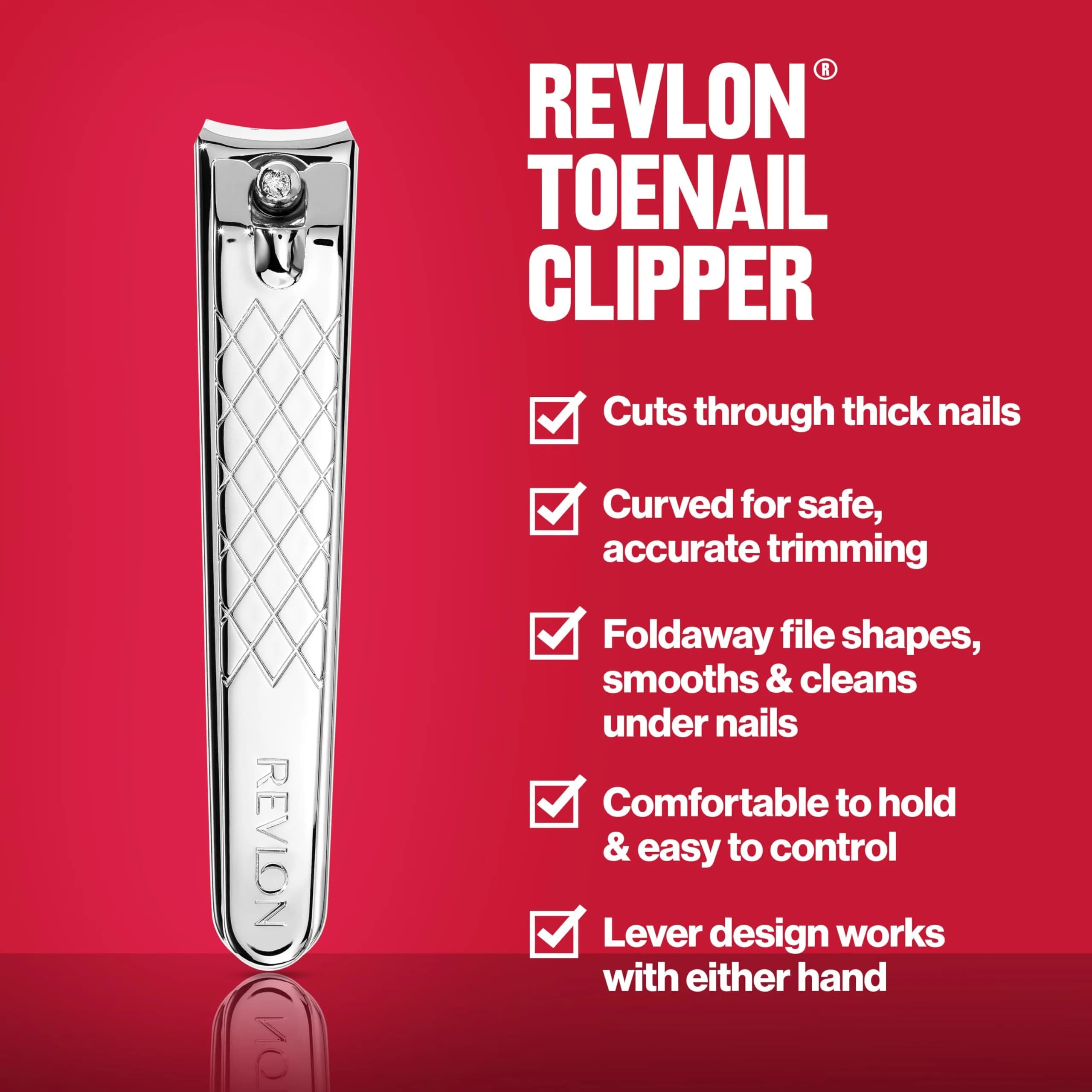Revlon Toenail Clipper With File, Alloy Steel Curved Blade, Silver (1 Count) - view 2