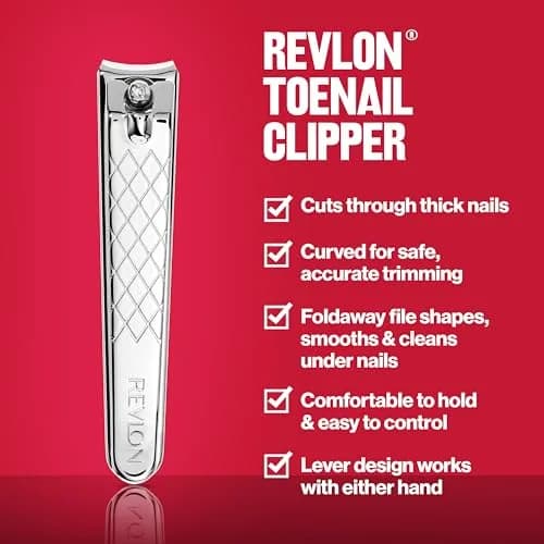 Revlon Toenail Clipper With File, Alloy Steel Curved Blade, Silver (1 Count) thumbnail 2