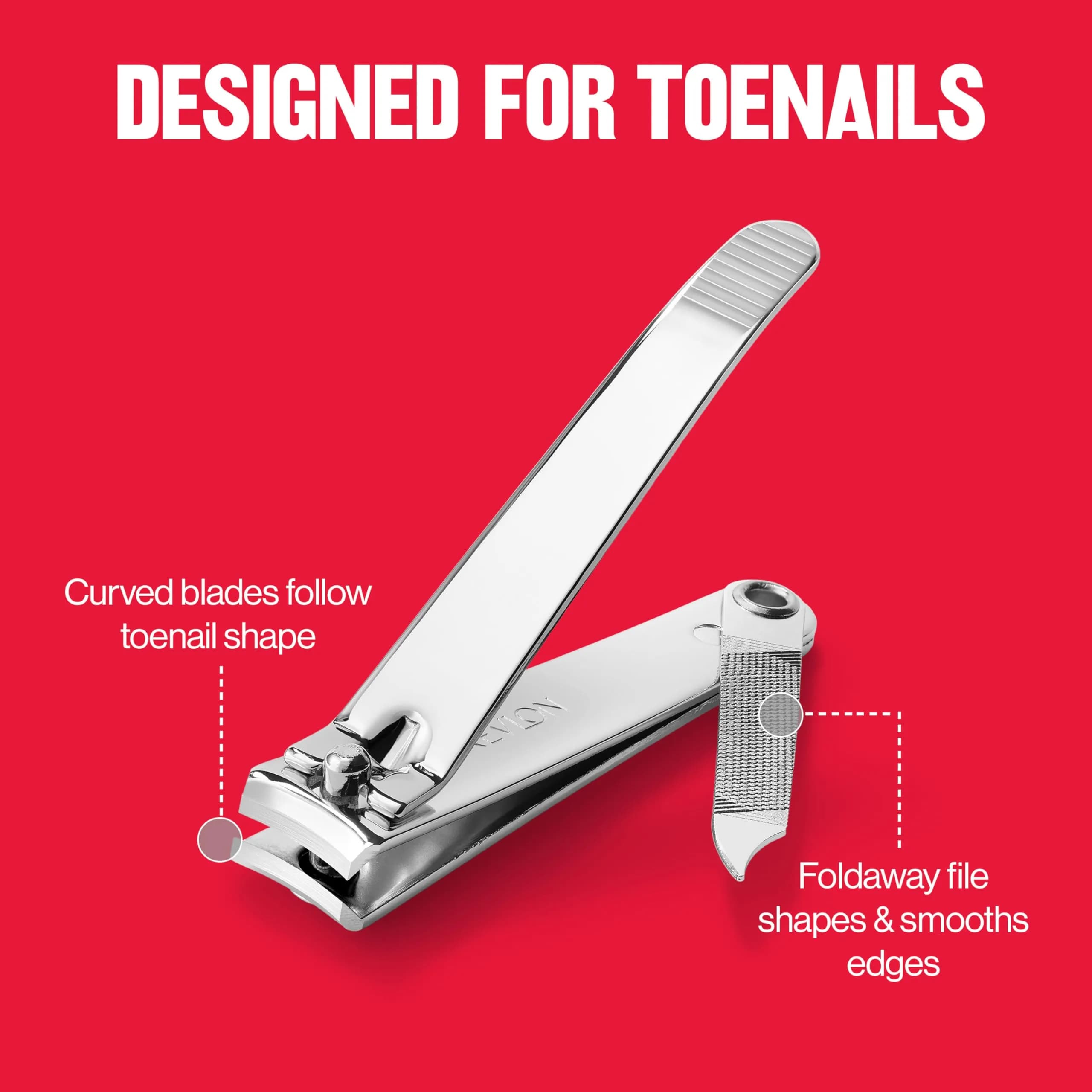 Revlon Toenail Clipper With File, Alloy Steel Curved Blade, Silver (1 Count) - view 3