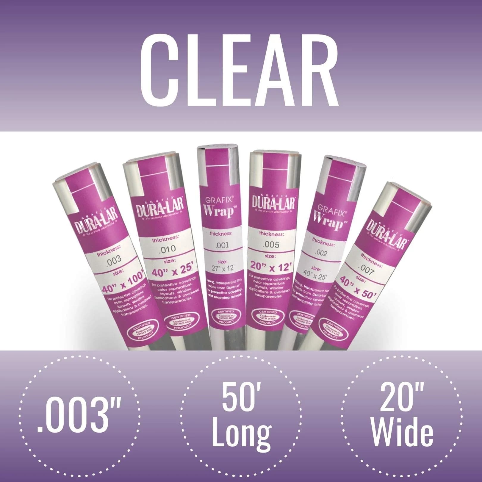 Grafix Dura-Lar Film, Ultra Clear Glossy, 20 in x 50 ft (610 cm x 15.24 m) Roll | Acid-Free Archival Polyester for Art & Crafts - view 2