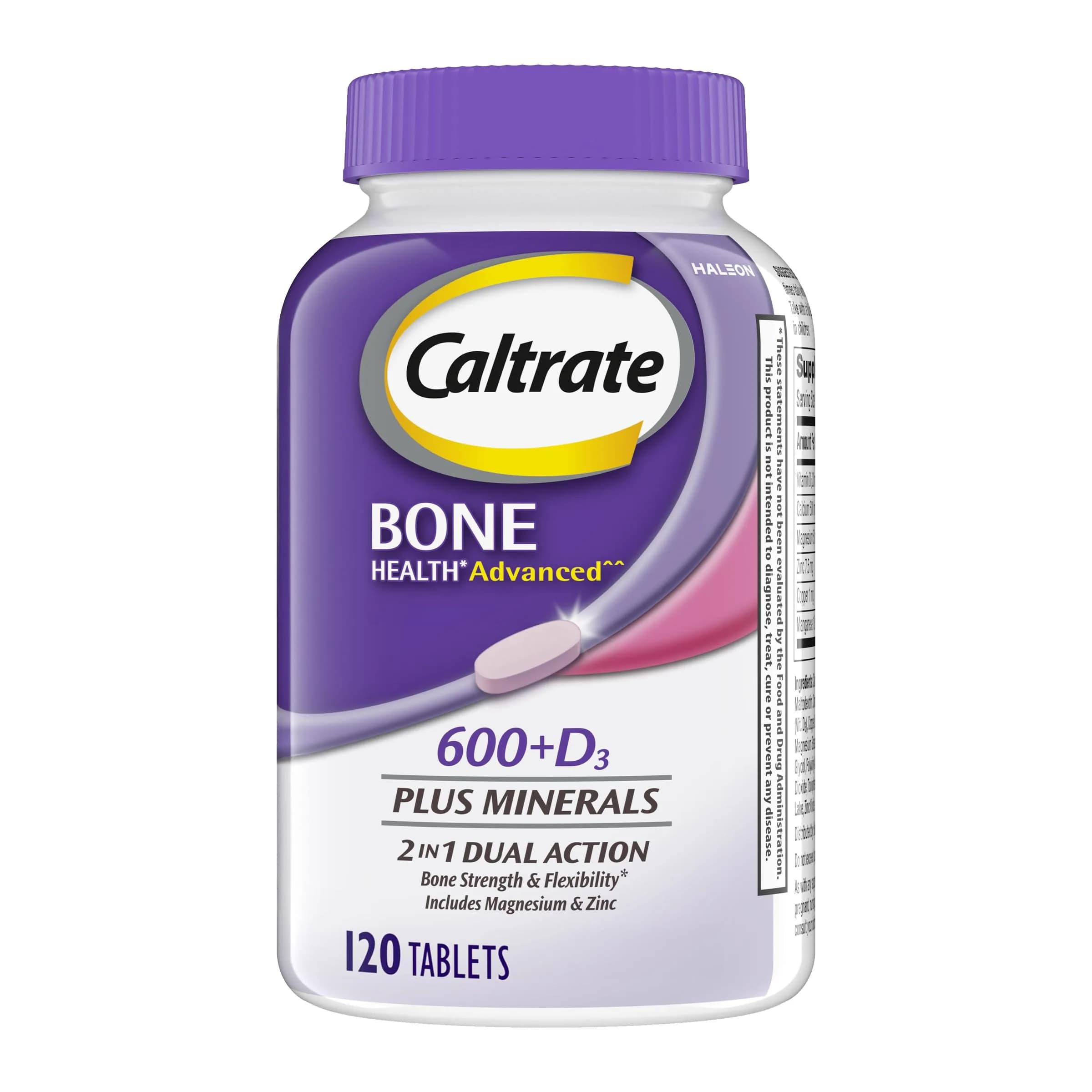 Caltrate 600 Plus D3 Plus Minerals Calcium and Vitamin D Supplement Tablets 120 Count | Bone Health and Mineral Supplement for Adults - main product image