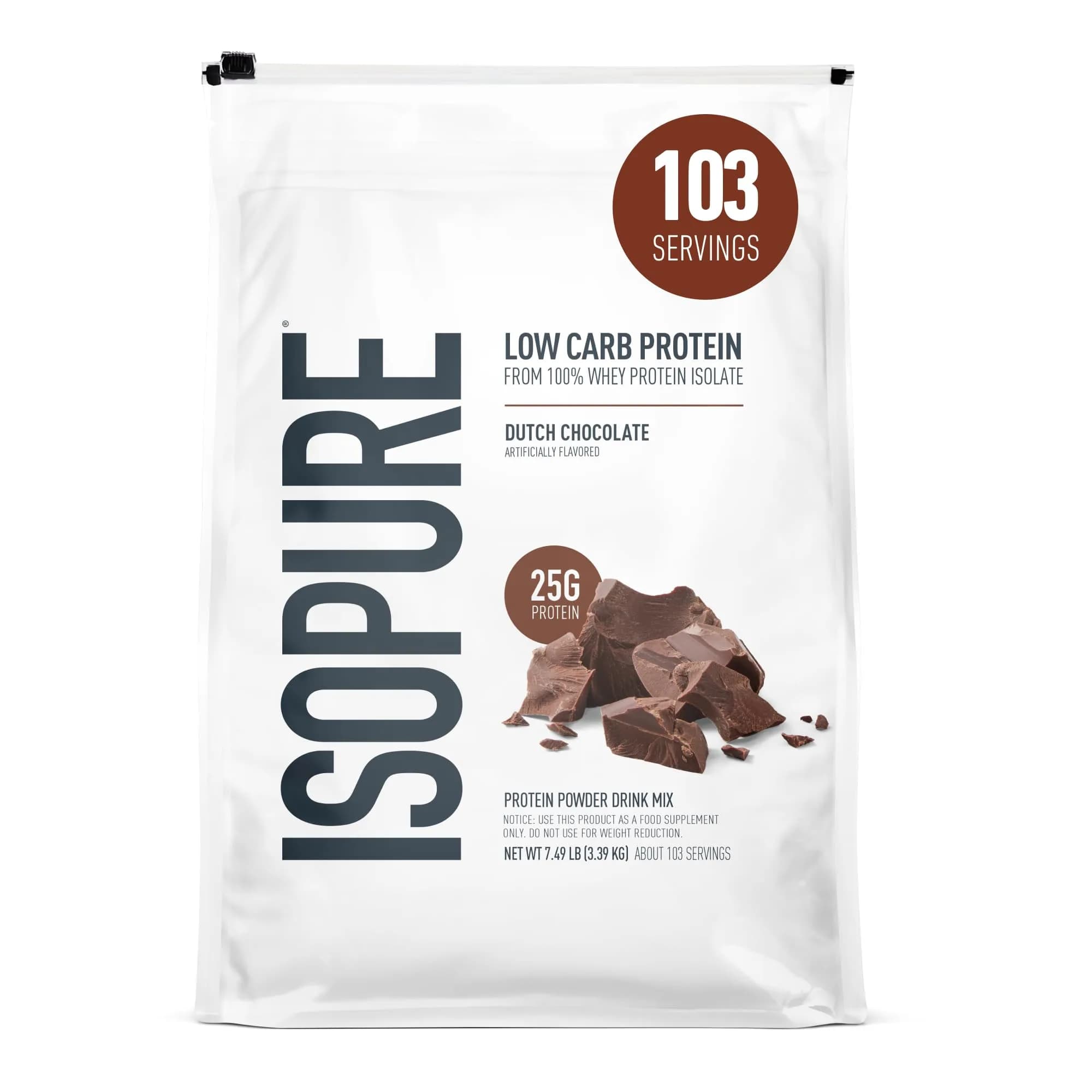 Isopure Low Carb Whey Protein Isolate Powder, Dutch Chocolate, 7.5 Lb (3.4 Kg) | 25g Protein Per Serving - main product image