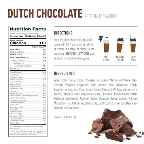Isopure Low Carb Whey Protein Isolate Powder, Dutch Chocolate 3.4 kg (7.5 LB) | 25g Protein Per Serving, Zero Sugar, Immune Support thumbnail 7