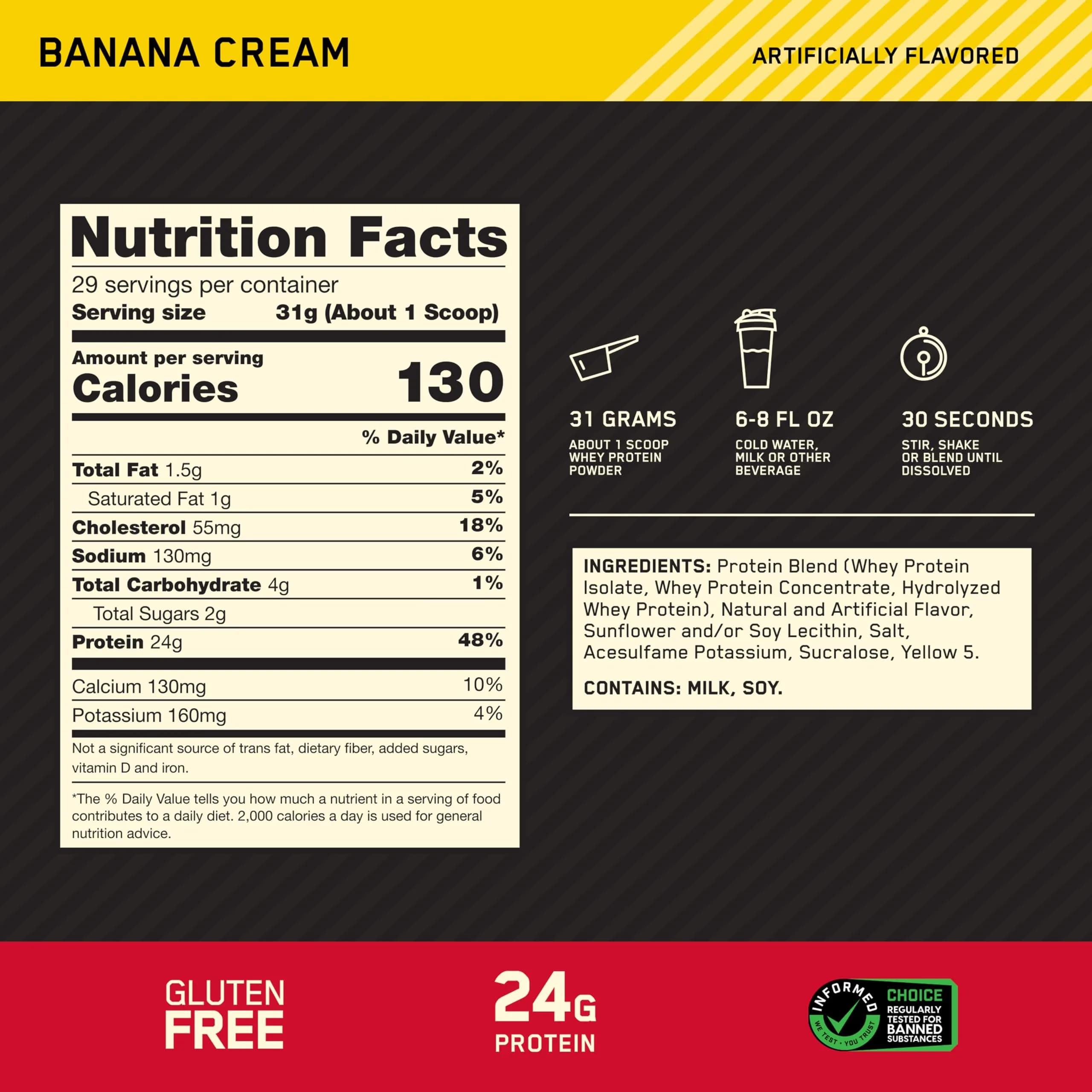 Optimum Nutrition Gold Standard 100% Whey Protein Powder Banana Cream 2 Pound | High Quality Protein for Muscle Recovery - view 3