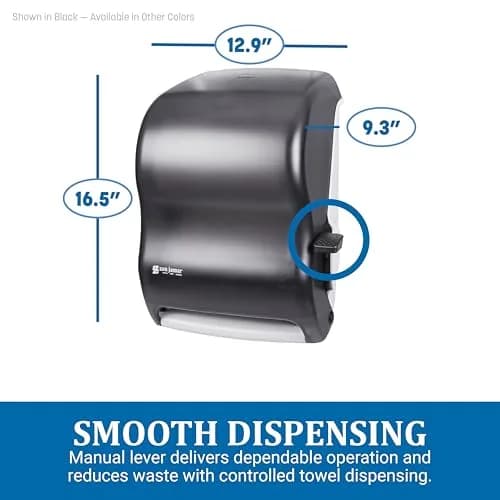 San Jamar T1100TBK Lever Roll Towel Dispenser w/o Transfer Mechanism- Black | Durable Plastic, Wall Mount, Easy Refill thumbnail 3