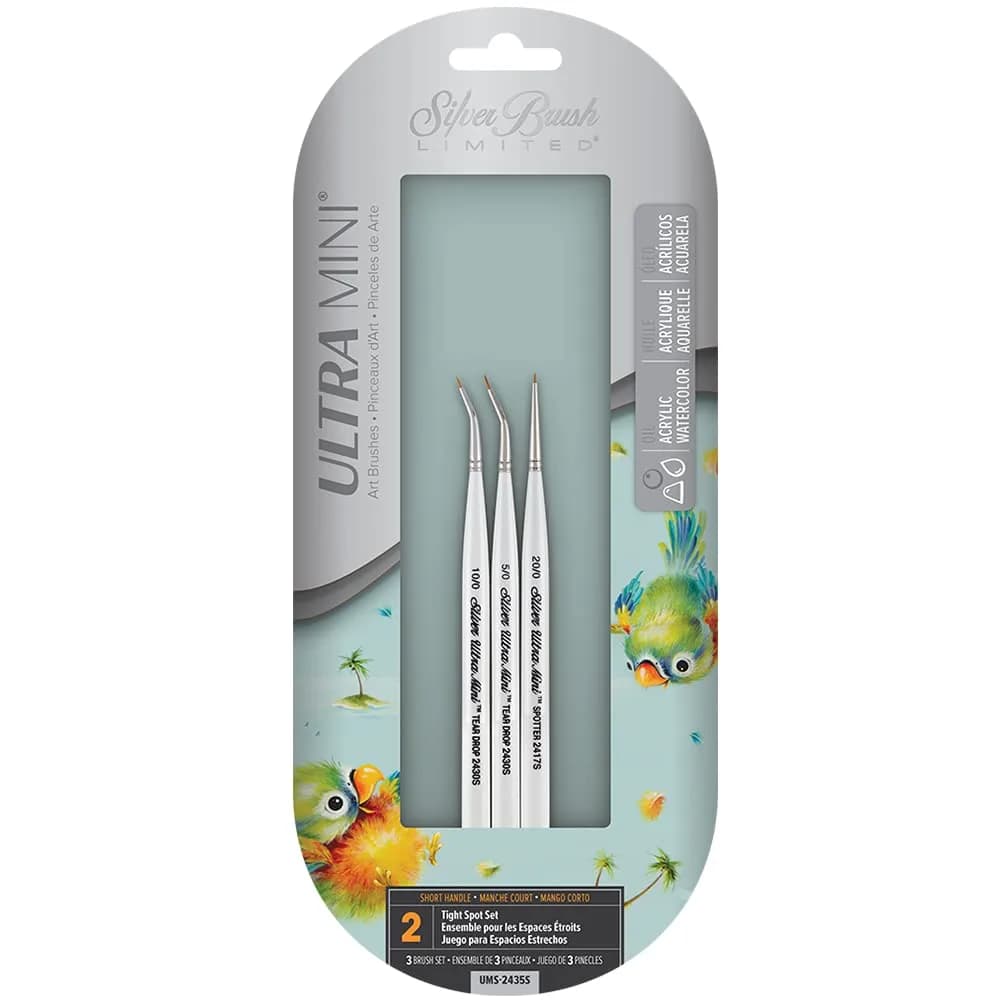 Silver Brush Limited Ultra Mini Tight Spot Paintbrush Set, 3pc | Fine Detail Control for Artists — Tight Spot Set