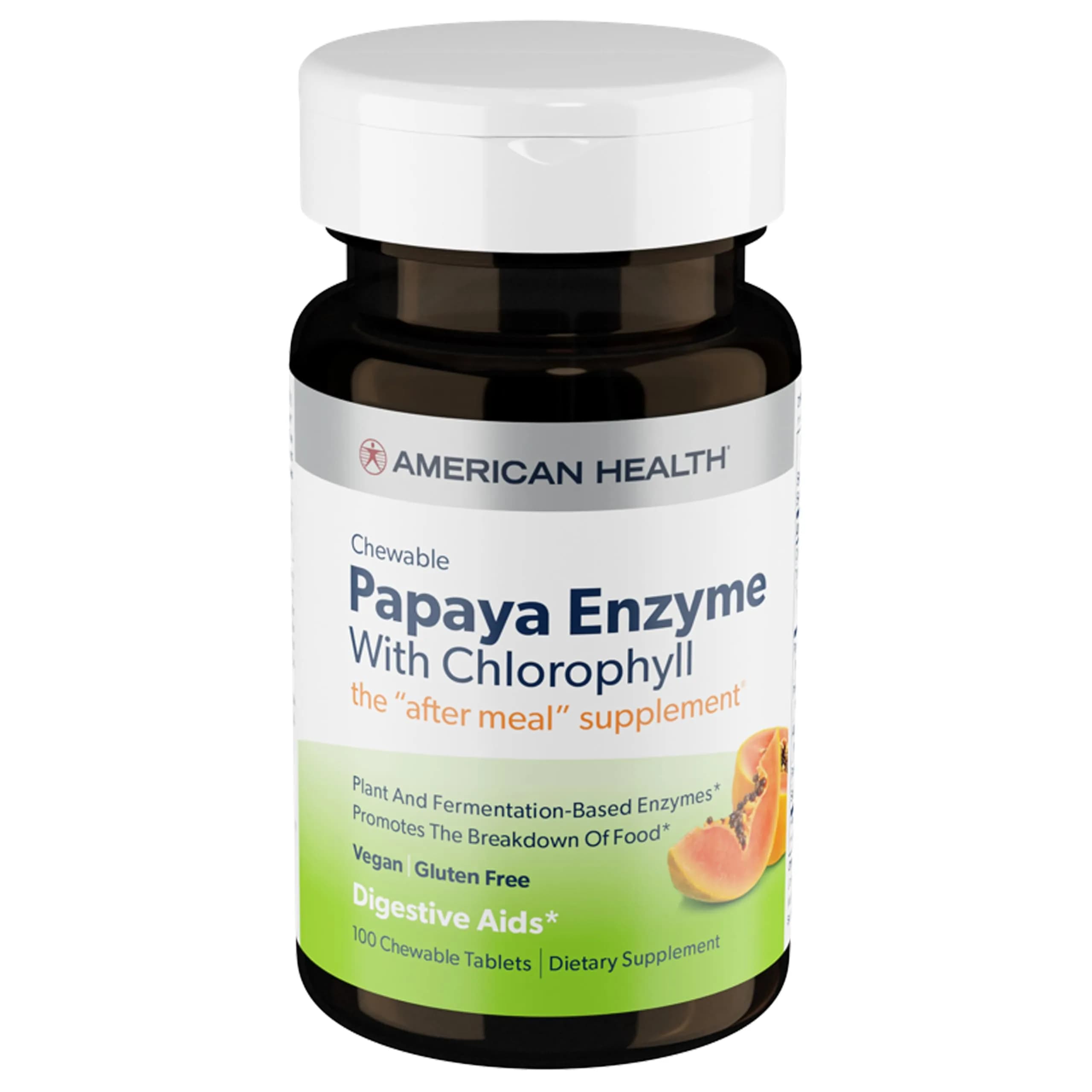 American Health Papaya Enzyme w/Chlorophyll Chewable Tablets 100ct | Digestive Support & Breath Freshening — Chewable