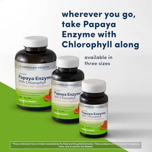 American Health Papaya Enzyme w/Chlorophyll Chewable Tablets 100ct | Digestive Support & Breath Freshening thumbnail 6