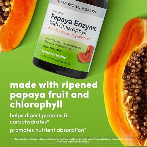 American Health Papaya Enzyme w/Chlorophyll Chewable Tablets 100ct | Digestive Support & Breath Freshening thumbnail 3