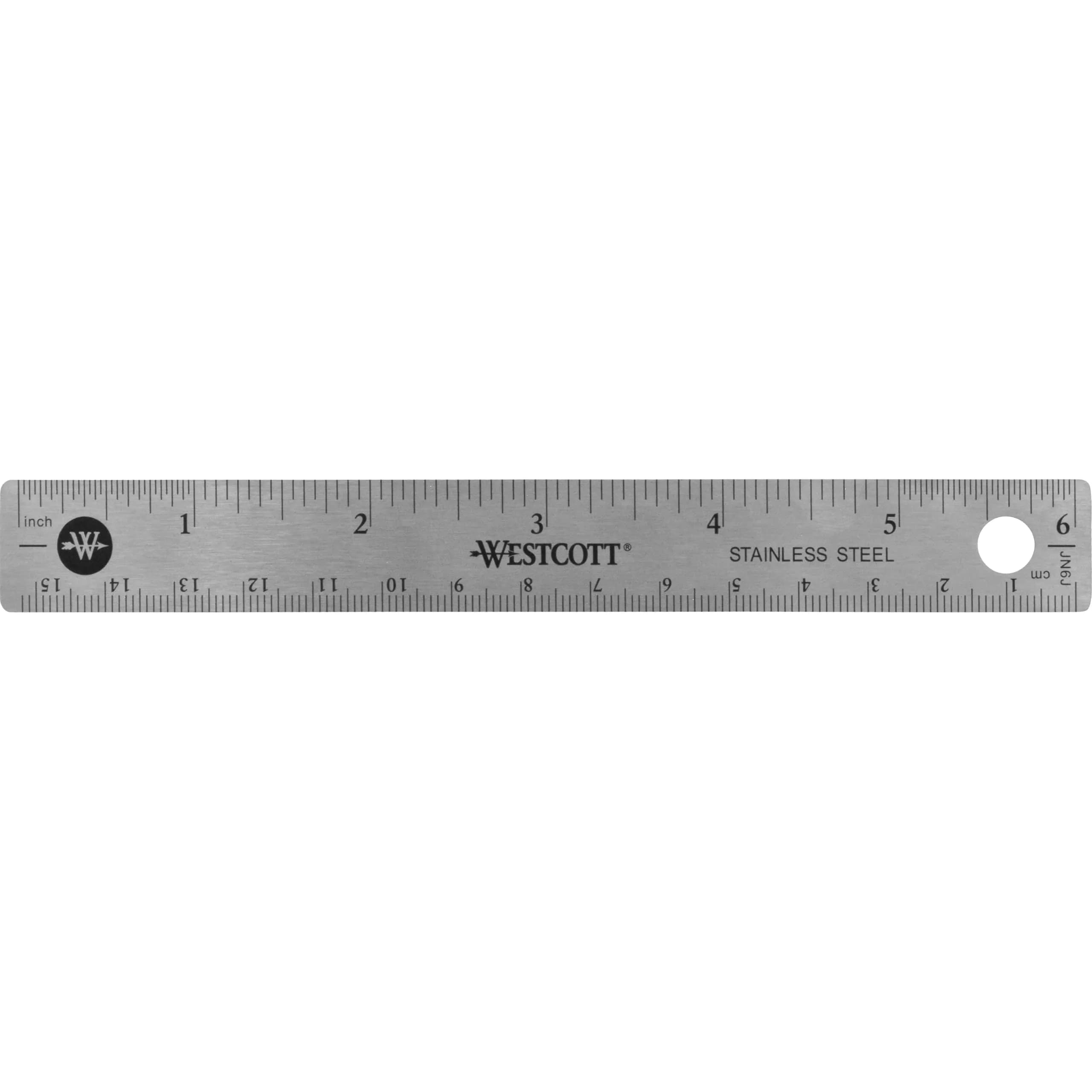Westcott Stainless Steel Metal Ruler with Non-Slip Cork Base, 6 Inch (15.24 cm) | Precision Measurement Tool - main product image