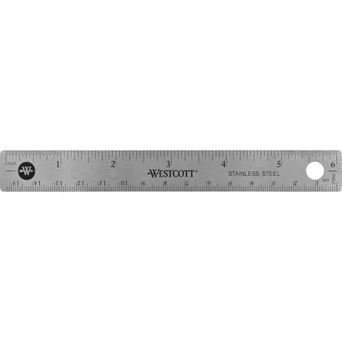 Westcott Stainless Steel Metal Ruler with Non-Slip Cork Base, 6 Inch (15.24 cm) | Precision Measurement Tool thumbnail 1