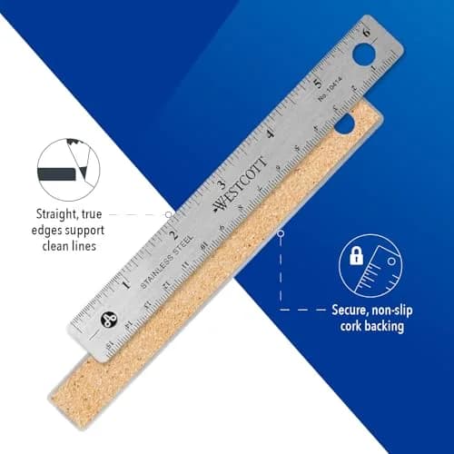 Westcott Stainless Steel Metal Ruler with Non-Slip Cork Base, 6 Inch (15.24 cm) | Precision Measurement Tool thumbnail 3