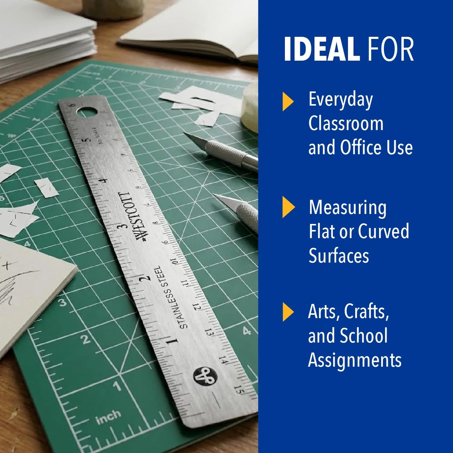 Westcott Stainless Steel Metal Ruler with Non-Slip Cork Base, 6 Inch (15.24 cm) | Precision Measurement Tool - view 4