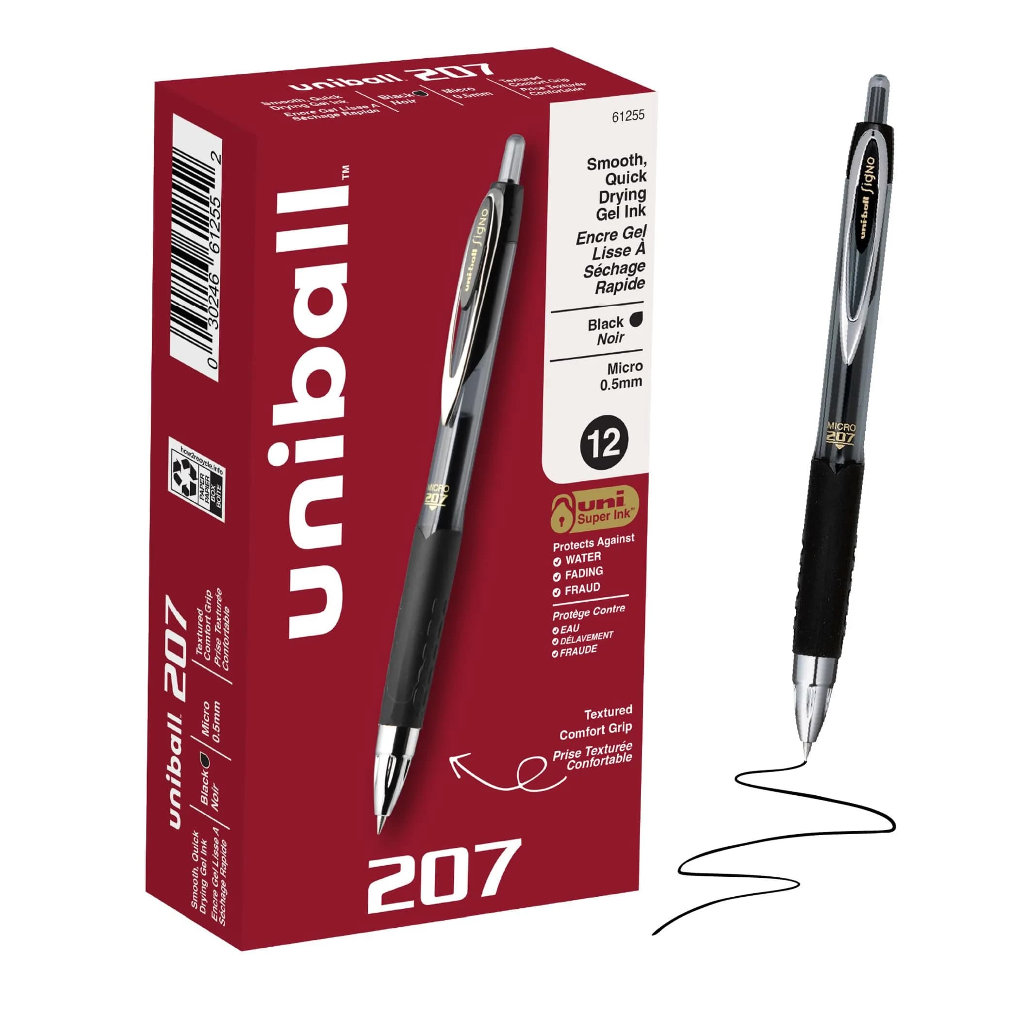 Uni-Ball 207 Gel Pens, 0.5mm Micro Point, Retractable, 12 Pack | Precise, Water-Resistant Ink