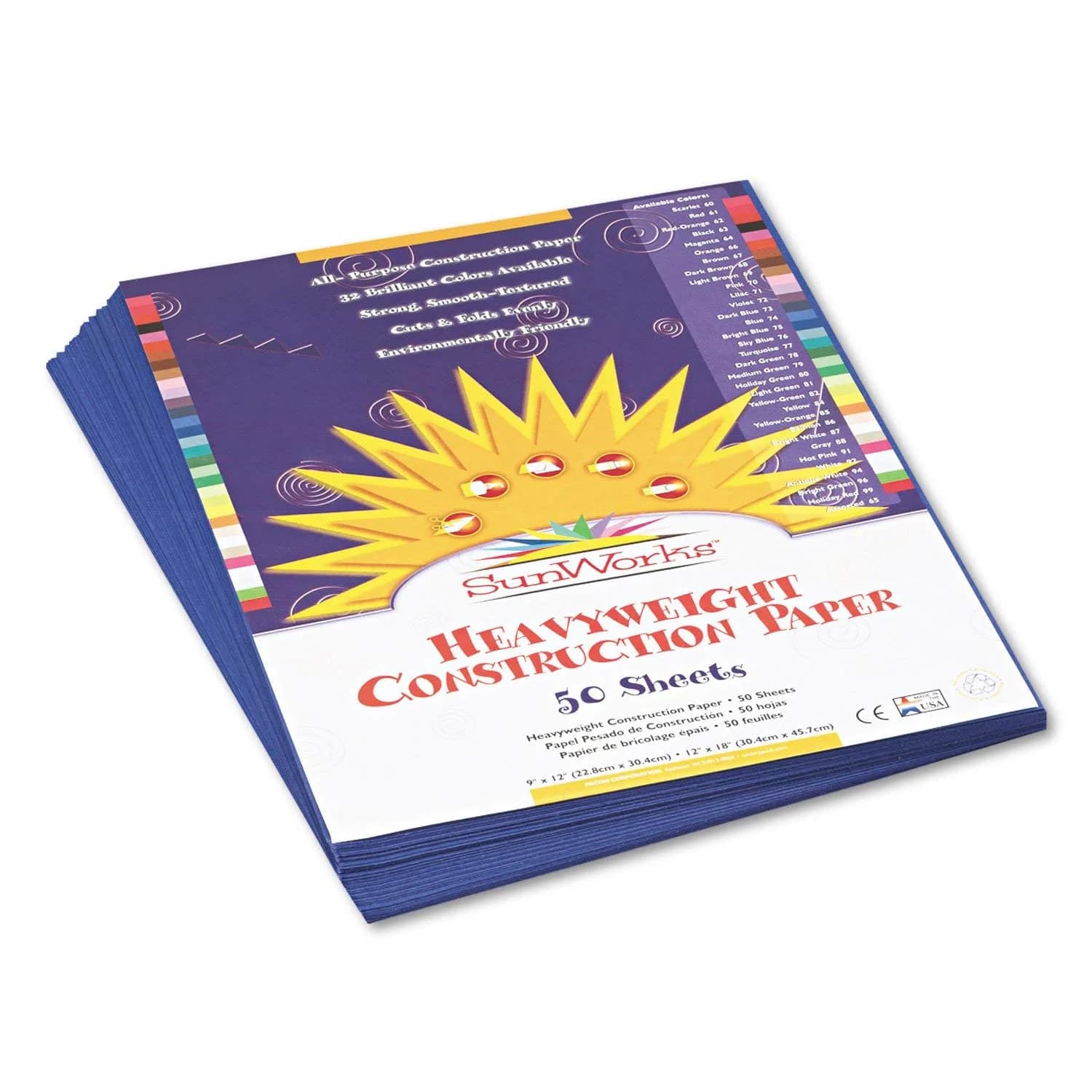 Prang Sunworks Construction Paper 9 x 12 in | Bright Blue, 50/Pack, Heavyweight, All Purpose