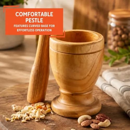 Imusa Small Wood Mortar & Pestle 3.5in | Handcrafted Kitchen Tool for Spices & Herbs thumbnail 4