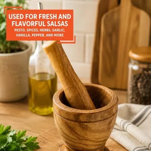 Imusa Small Wood Mortar & Pestle 3.5in | Handcrafted Kitchen Tool for Spices & Herbs thumbnail 5