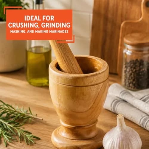 Imusa Small Wood Mortar & Pestle 3.5in | Handcrafted Kitchen Tool for Spices & Herbs thumbnail 6