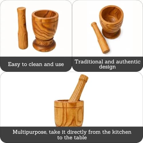 Imusa Small Wood Mortar & Pestle 3.5in | Handcrafted Kitchen Tool for Spices & Herbs thumbnail 2