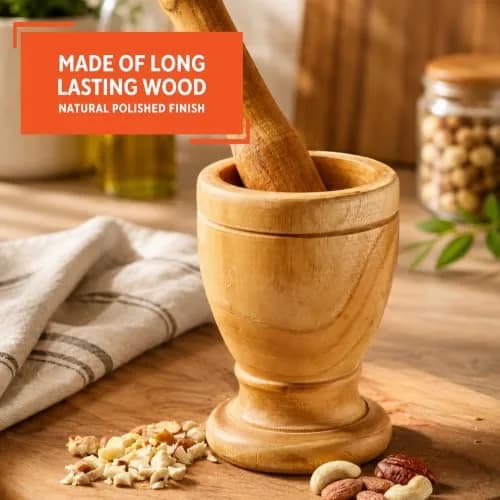 Imusa Small Wood Mortar & Pestle 3.5in | Handcrafted Kitchen Tool for Spices & Herbs thumbnail 3