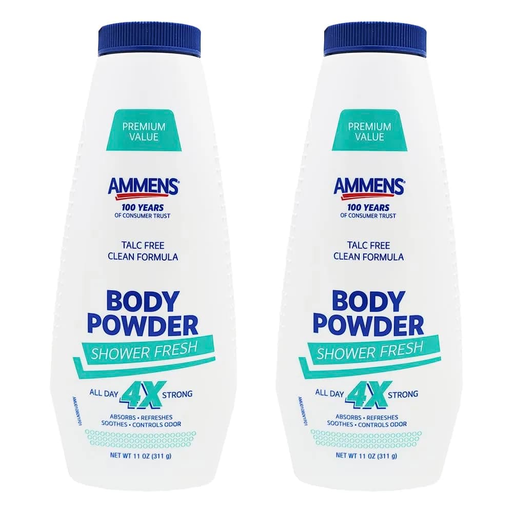 AMMENS Powder Shower Fresh 11 oz | Absorbs Moisture & Keeps Skin Dry All Day — White