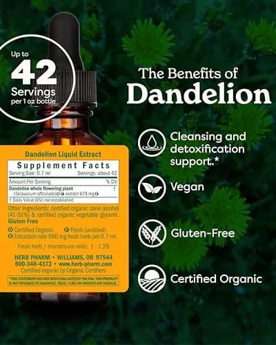Herb Pharm Organic Dandelion Liquid Extract Drops 1 Fl Oz | Supports Detox & Cleansing thumbnail 2