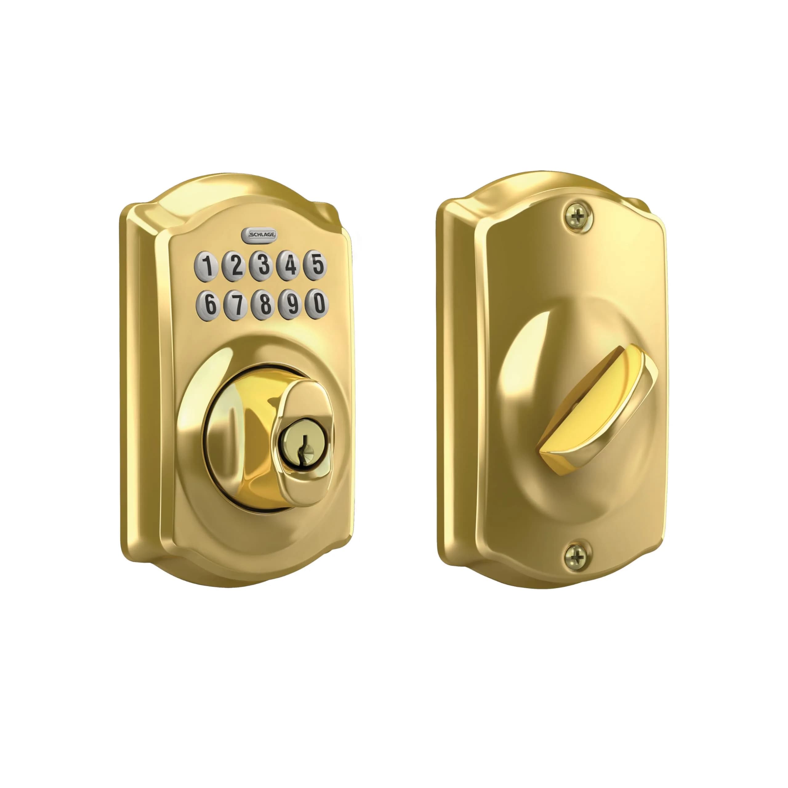 Schlage Electronic Keypad Deadbolt Lock Camelot Bright Brass | Keyless Security & Easy Install