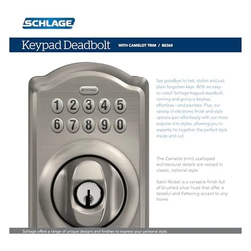 Schlage Electronic Keypad Deadbolt Lock Camelot Bright Brass | Keyless Security & Easy Install thumbnail 7
