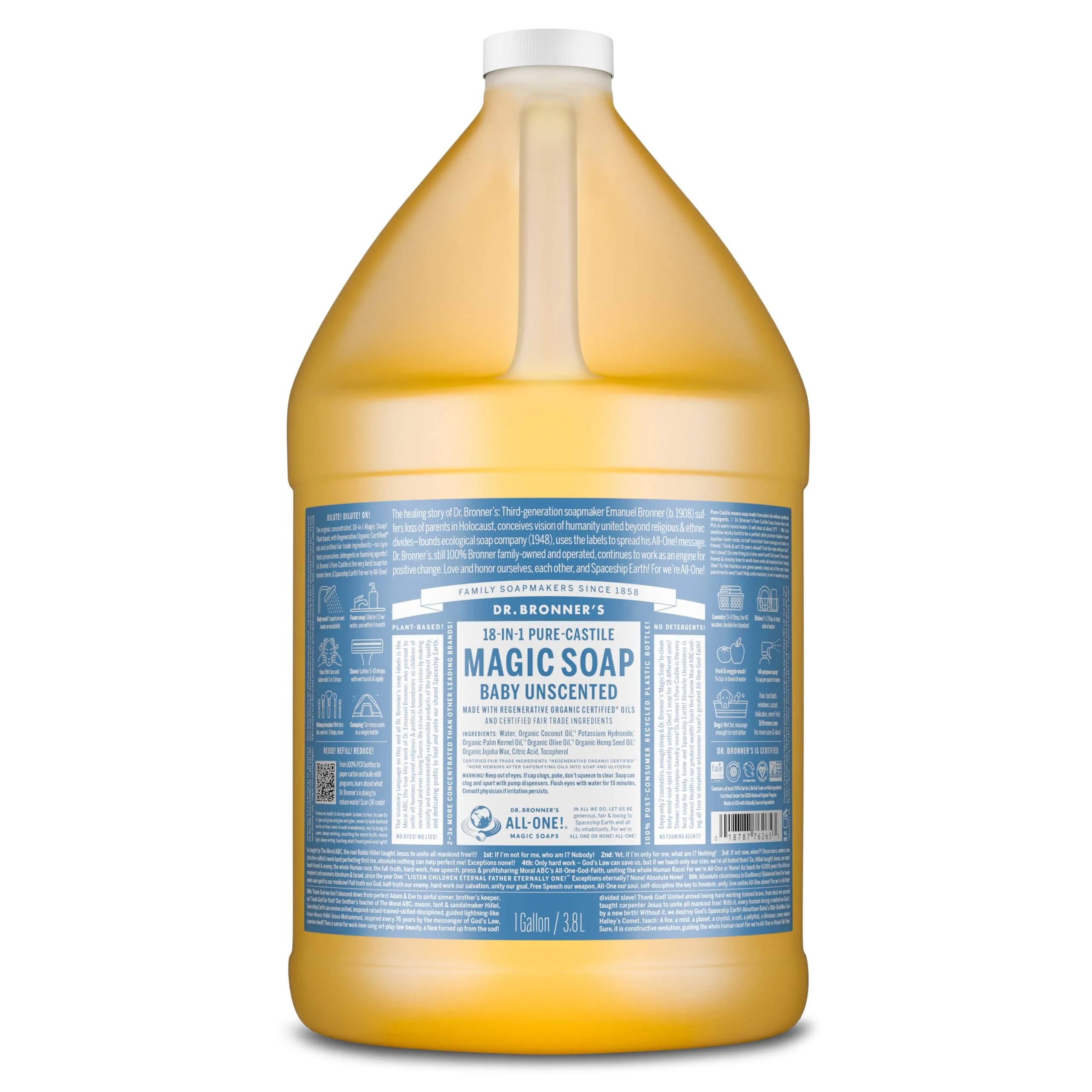 Dr. Bronner's Baby Unscented Pure-Castile Liquid Soap 128 Fl Oz (1 Gallon) | Regenerative Organic Oils - main product image