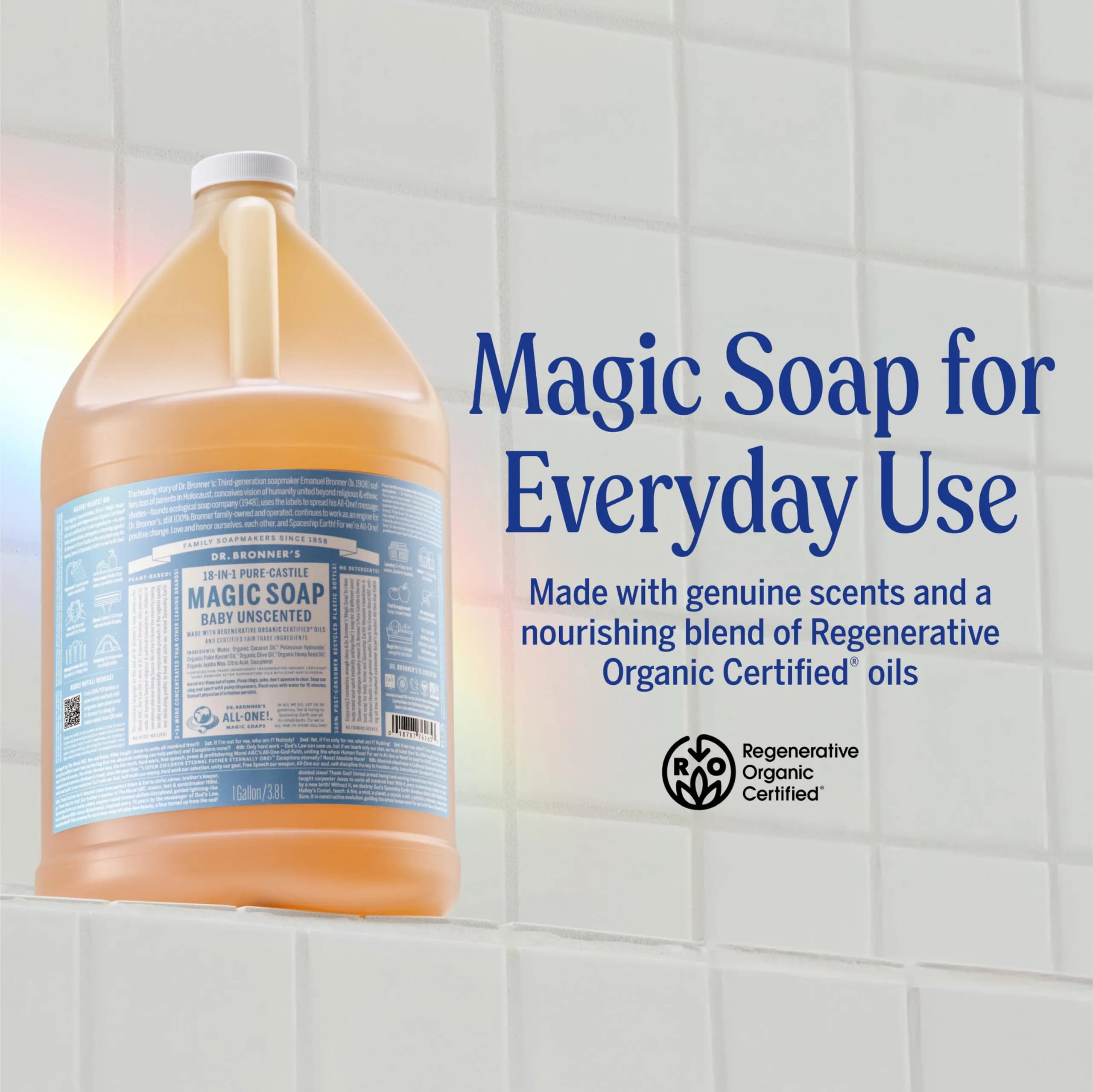 Dr. Bronner's Baby Unscented Pure-Castile Liquid Soap 128 Fl Oz (1 Gallon) | Regenerative Organic Oils - view 2