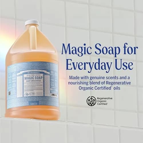 Dr. Bronner's Baby Unscented Pure-Castile Liquid Soap 3.87L (1 Gallon) | Gentle, Biodegradable, 18-in-1 Uses thumbnail 2