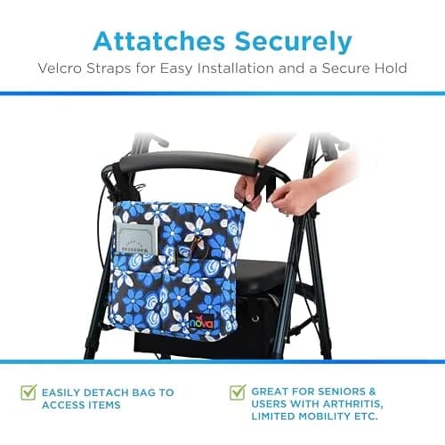 nova Walker Bag Large Carry Bag with 3 Front Pockets | Durable Nylon, Fits All Walkers, Aloha Blue thumbnail 5