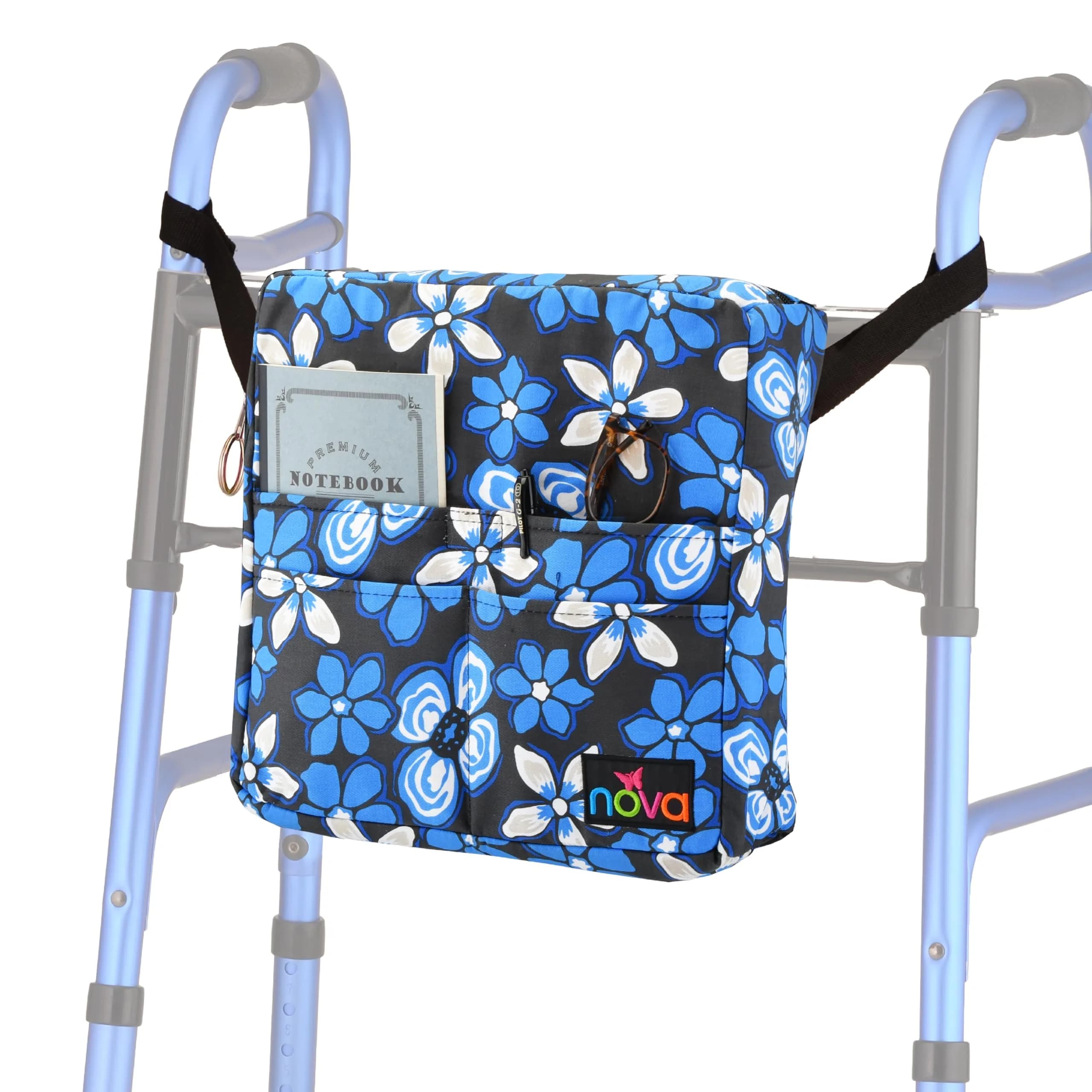 nova Walker Bag Large Carry Bag with 3 Front Pockets | Durable Nylon, Fits All Walkers, Aloha Blue
