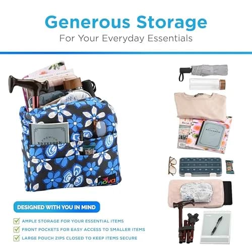 nova Walker Bag Large Carry Bag with 3 Front Pockets | Durable Nylon, Fits All Walkers, Aloha Blue thumbnail 3