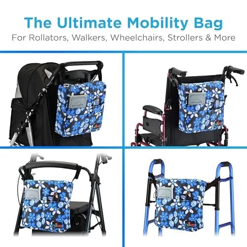 nova Walker Bag Large Carry Bag with 3 Front Pockets | Durable Nylon, Fits All Walkers, Aloha Blue thumbnail 4