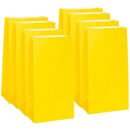 Unique Vibrant Sunflower Yellow Paper Party Bags (Pack of 12, 10" x 5") | Perfect for Celebrations & Gifts thumbnail 1
