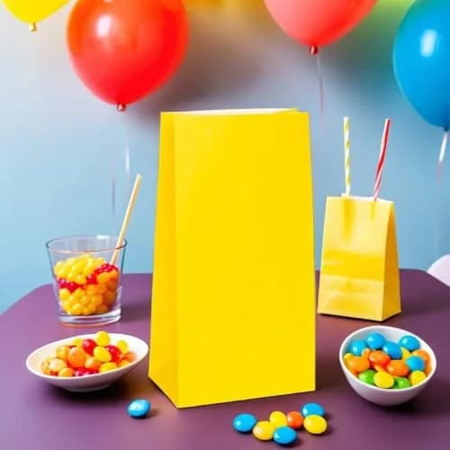 Unique Vibrant Sunflower Yellow Paper Party Bags (Pack of 12, 10" x 5") | Perfect for Celebrations & Gifts thumbnail 3