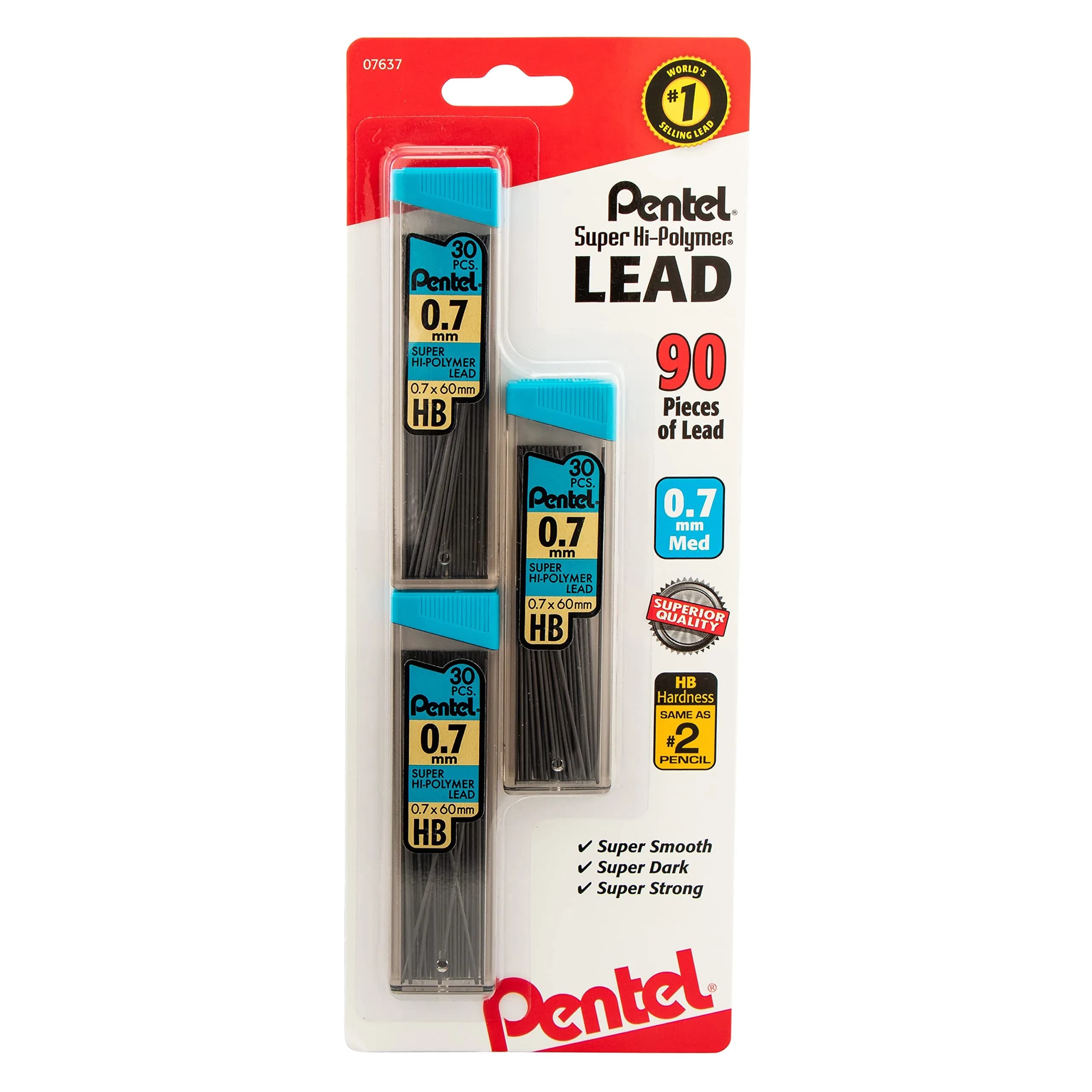 Pentel Super Hi-Polymer Lead Refills 0.7mm HB 90 Count (3 Tubes) | #1 Selling Lead Worldwide - main product image
