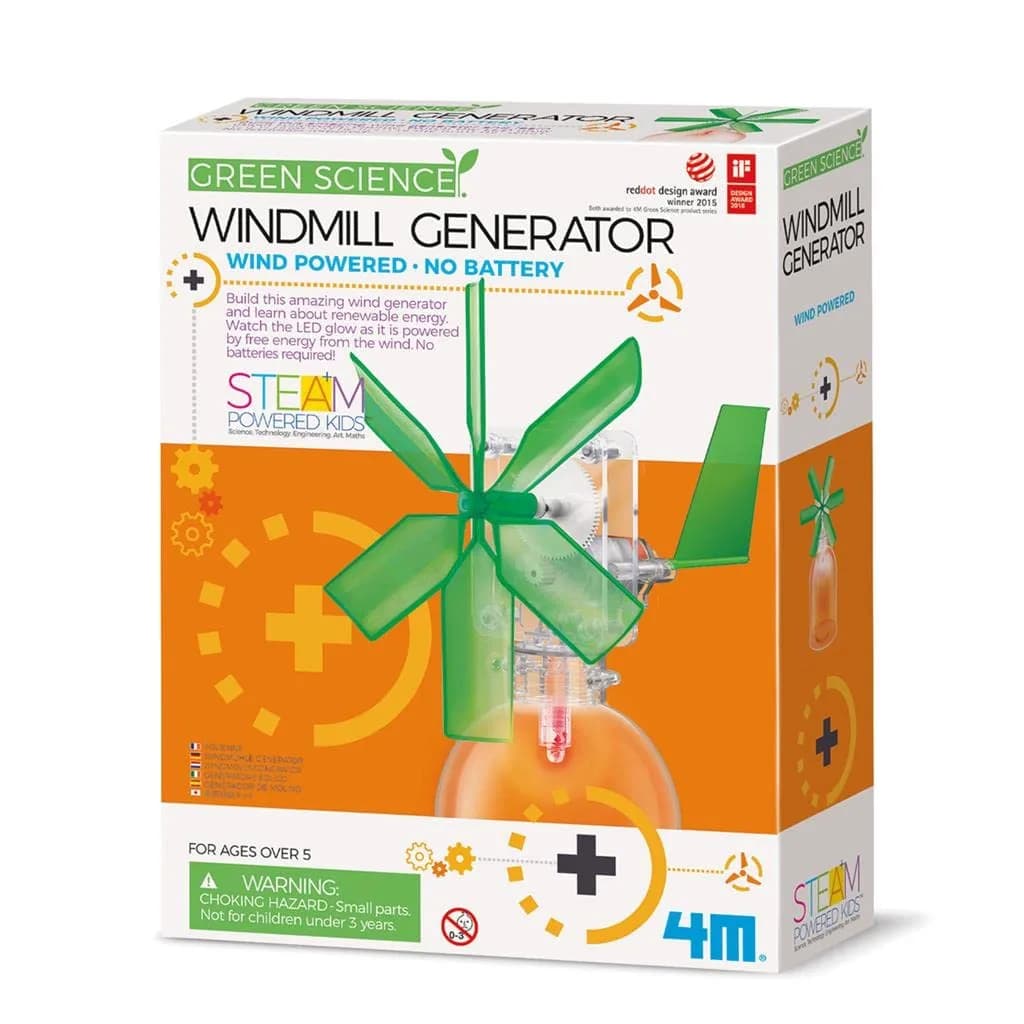 4M Toysmith, Green Science Windmill Generator Kit, DIY Science Kit With LED Lights, For Boys & Girls Ages 8+ (Packaging May Vary) - main product image