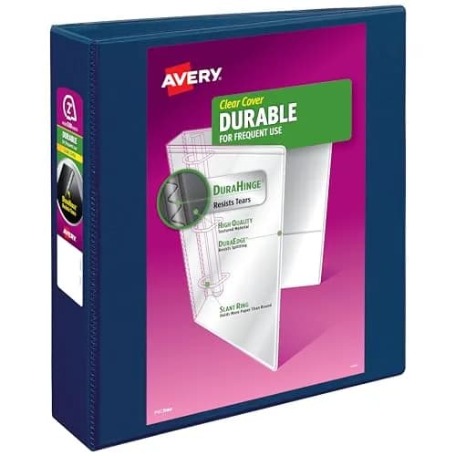 Avery Durable View 3 Ring Binder, 2" Slant Rings, 530 Sheets, Navy Blue | Tear-Resistant Spine & Edges thumbnail 1
