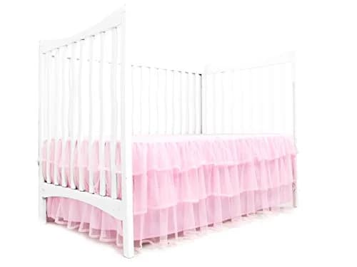 Tadpoles Triple Layer Tulle Nursery Crib Skirt for Baby Girls or Boys | Pink Crib-Size thumbnail 1