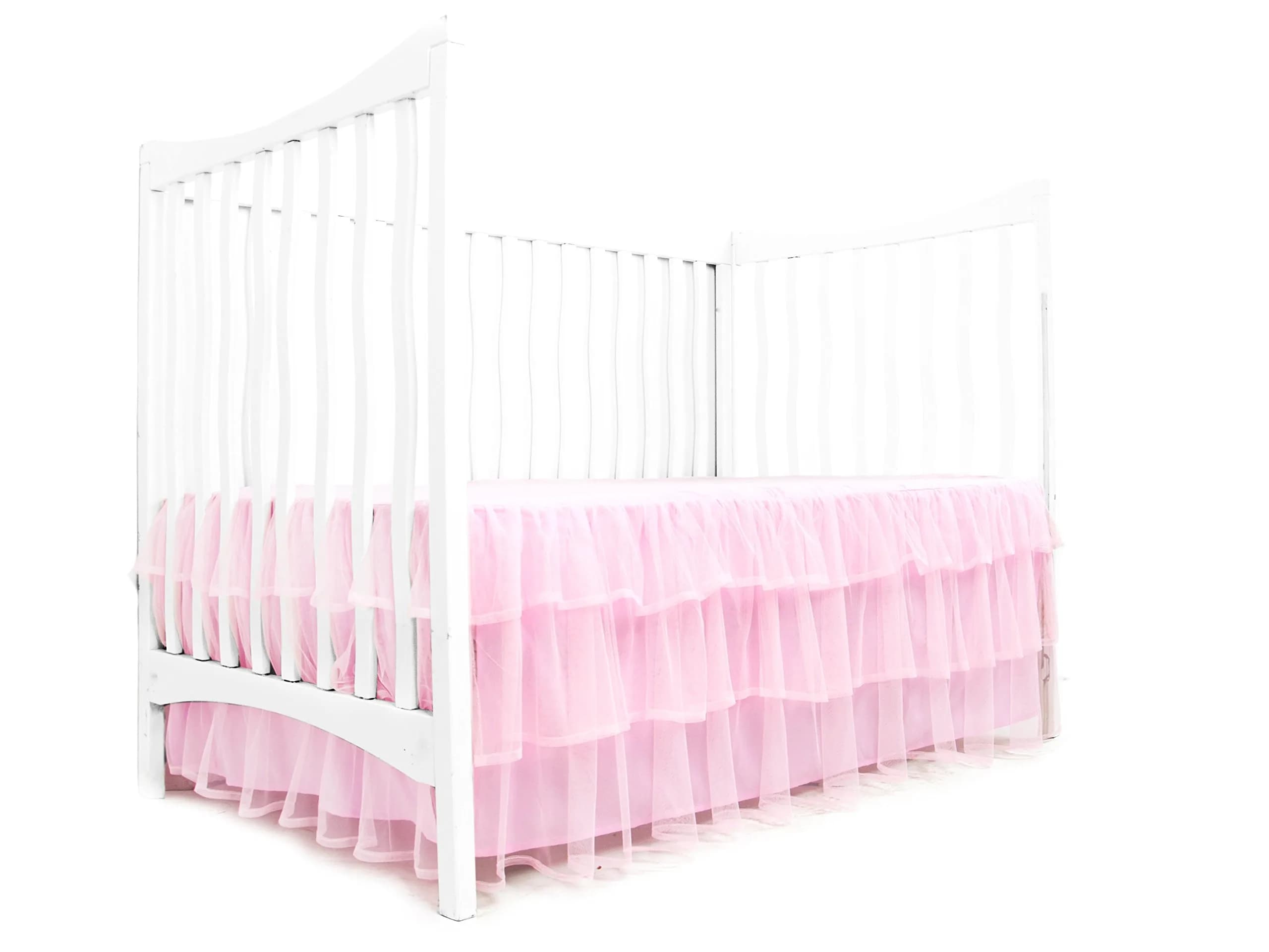 Tadpoles Triple Layer Tulle Nursery Crib Skirt for Baby Girls or Boys | Pink Crib-Size — Pink