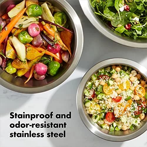 OXO Good Grips Stainless Steel Mixing Bowl Set - 3-Piece, 1.9L (1.5qt) / 2.8L (3qt) / 4.7L (5qt) | Nesting Bowls for Baking & Cooking thumbnail 4
