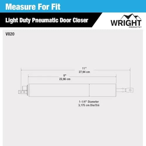 Wright Products Pneumatic Door Closer, Medium | Aluminum for Out-Swinging Doors thumbnail 6