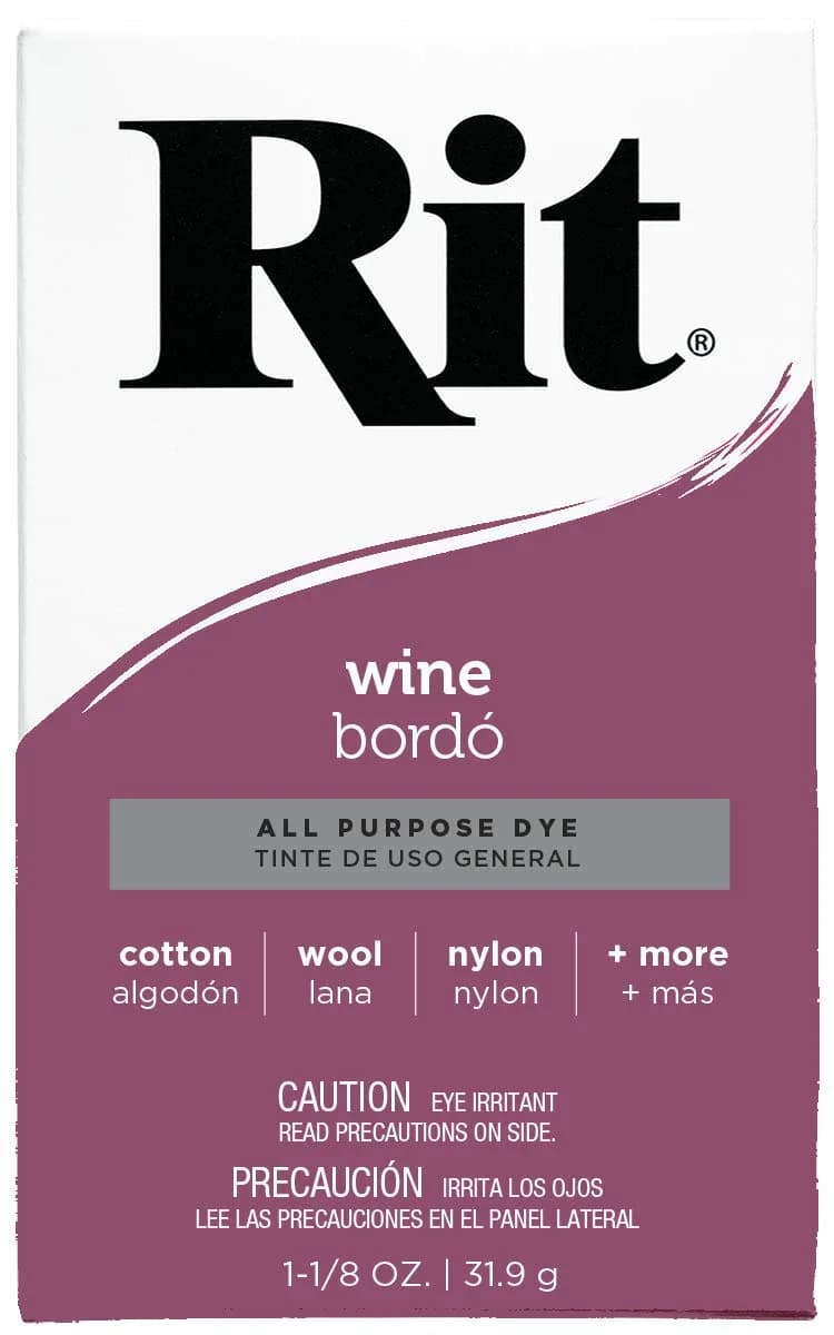 Rit All-Purpose Powder Dye, Wine, 31.9 g (1.125 oz) | Vibrant Color for All Fabrics