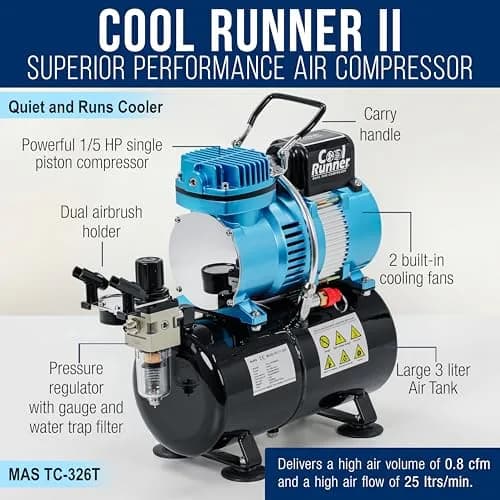 Master Airbrush Cool Runner II Tank Compressor with Gravity Airbrush Kit | 3L Tank, Quiet Operation, 0.3mm Tip thumbnail 4