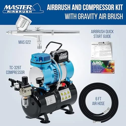 Master Airbrush Cool Runner II Tank Compressor with Gravity Airbrush Kit | 3L Tank, Quiet Operation, 0.3mm Tip thumbnail 2