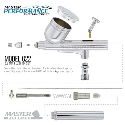 Master Airbrush Cool Runner II Tank Compressor with Gravity Airbrush Kit | 3L Tank, Quiet Operation, 0.3mm Tip thumbnail 3