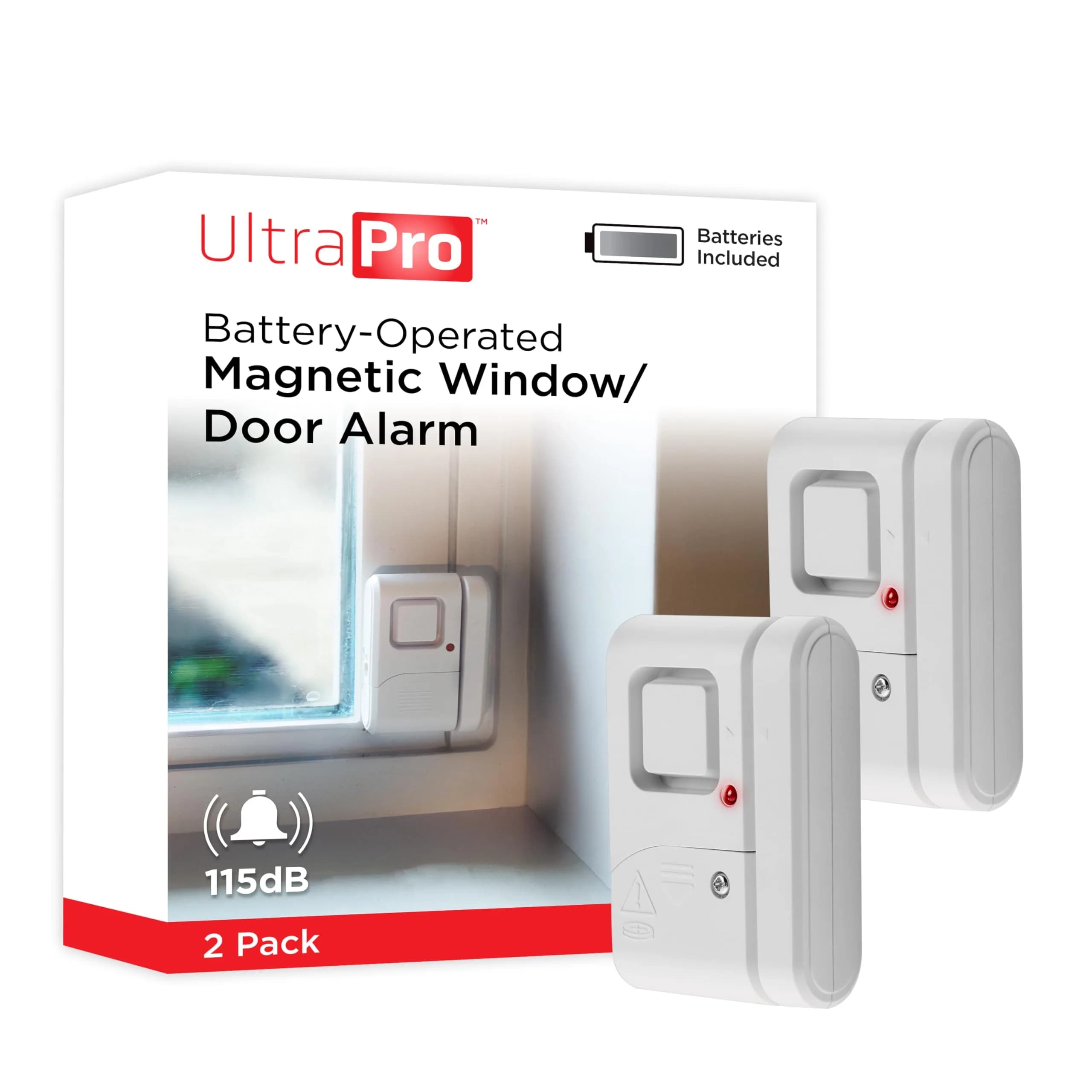 UltraPro Wireless Window and Door Alarm, 2 Pack, 120dB Siren & Chime | White - main product image