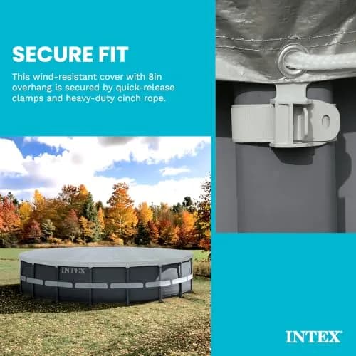 Intex Deluxe Pool Cover for 18ft Round Ultra XTR Pools | UV-Resistant, Rope Tie, 8in Overhang thumbnail 5